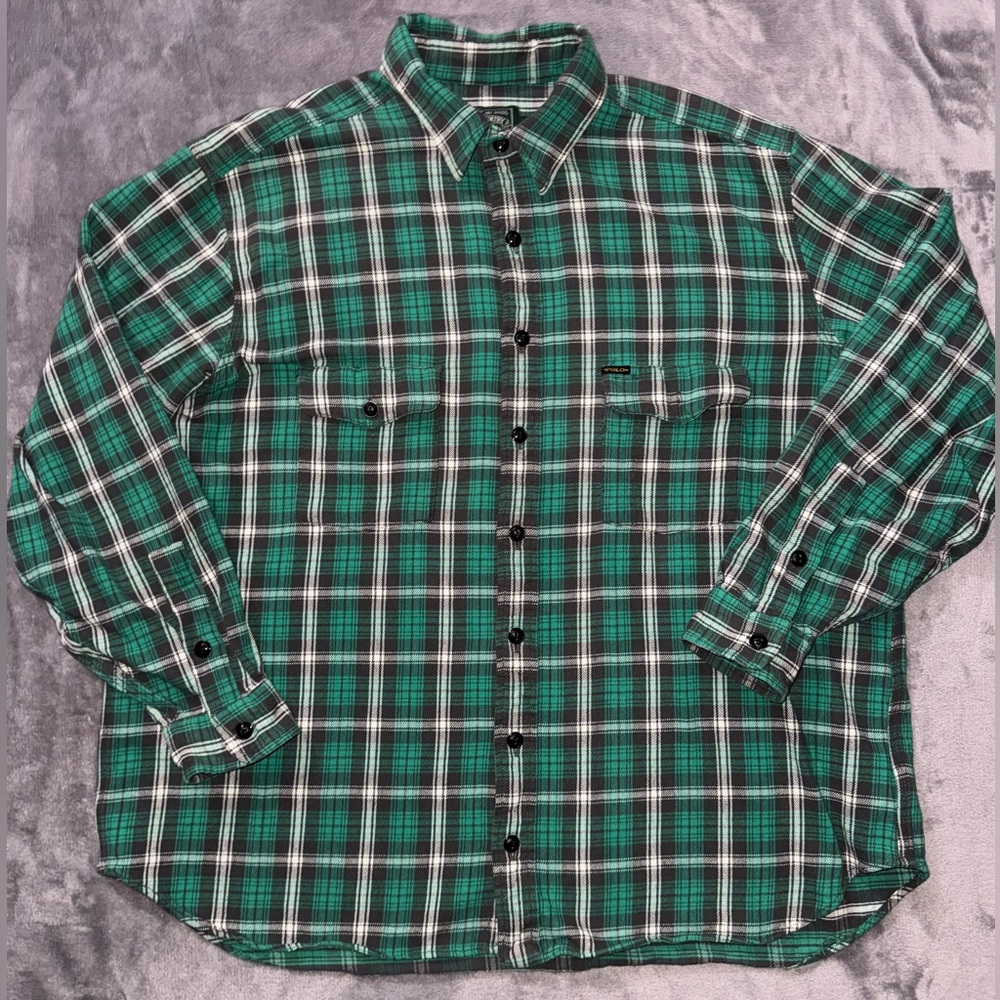 Country Polo Ralph Lauren Men’s Green Plaid‎ Flannel Shirt Camp Sz 1XB